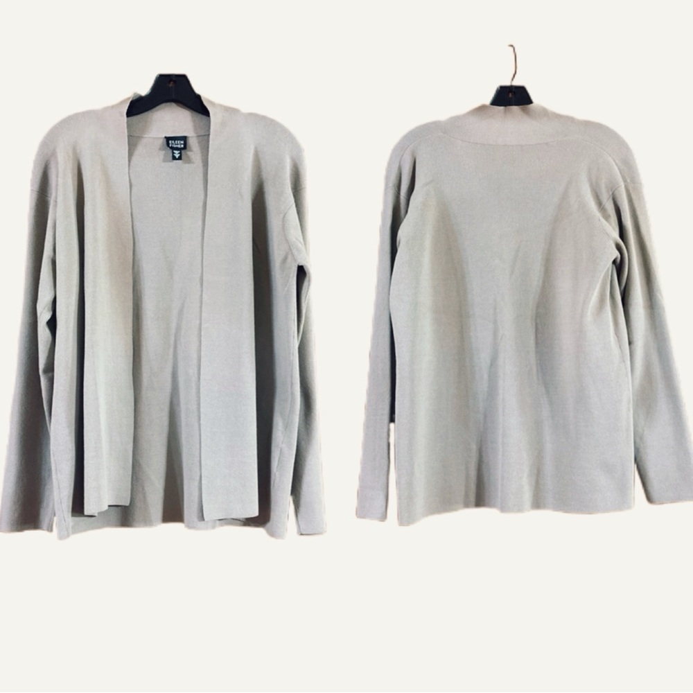 ⭐️2/$10 Eileen Fisher Open Cardigan Sweater Italian Yarn Tan Beige Neutral Small